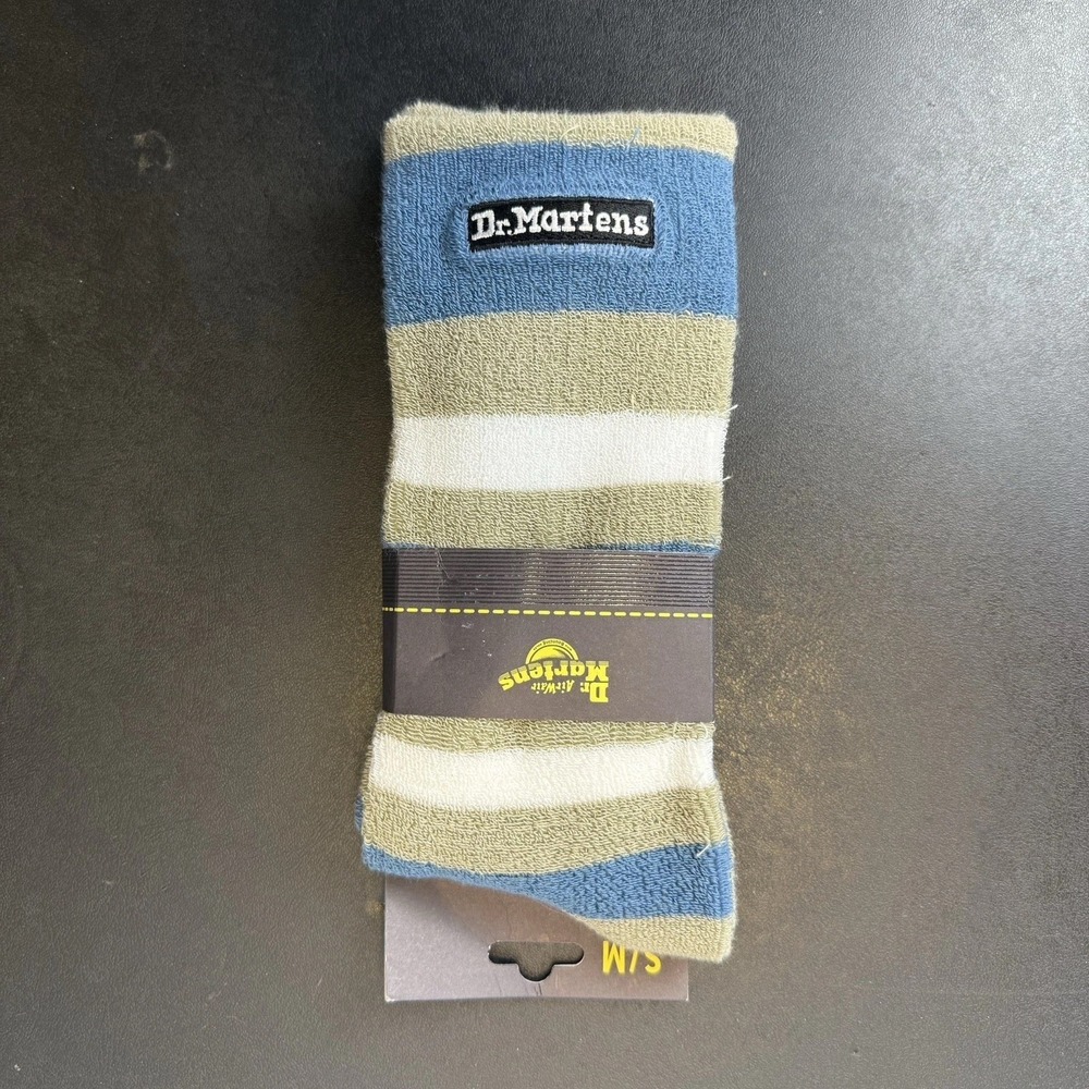 New DR MARTENS Genuine S/M Terry Stripe Sock Ultimate Grey/Steel Blue Organic